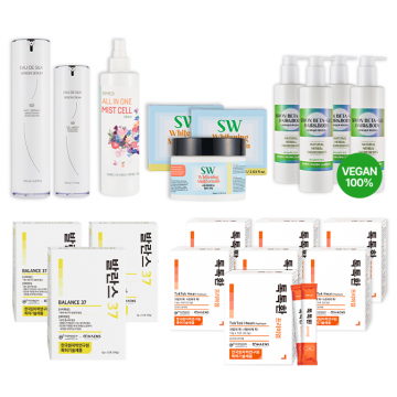 시원화이트닝 멀티크림 2개 + 올인원 미스트 1개 + 톡톡환 프리미엄 7개 + 발란스37 3개 + 시원베타글루 4개 + 오드실크 화장품 2종 1개